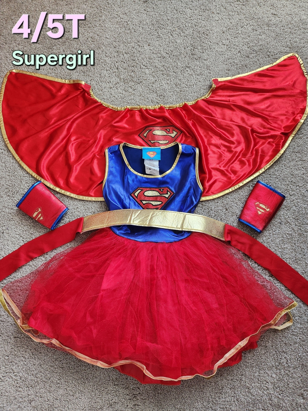 Kids Girls 4/5T Halloween Costume Supergirl Red & Blue Dress w/ Cape